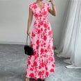 thumbnail image 3 of JoveMarine Summer Dresses for Women 2026 Floral - Print V-Neck Long Waist Cinching Flowy Maxi Dress with Elastic Back for Beach Resort,Pink 2XL, 3 of 7