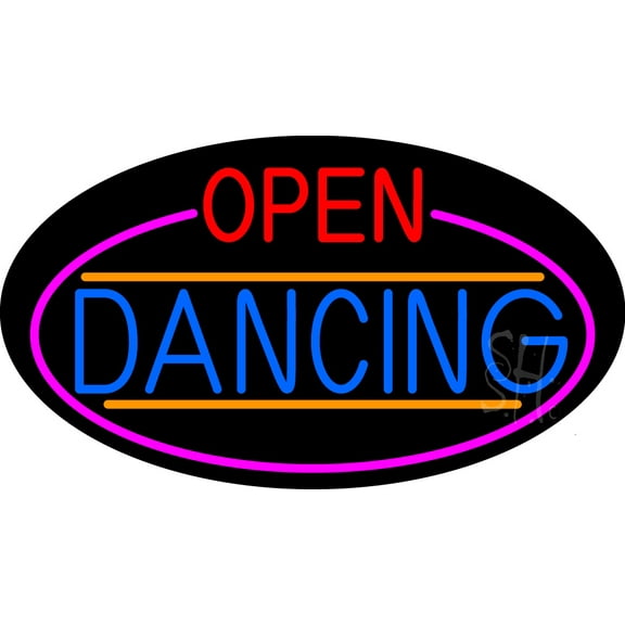 Open Dancing Oval With Pink Border LED Neon Sign 20 x 37 - inches, Clear Edge Cut Acrylic Backing, with Dimmer - Bright and Premium built indoor LED Neon Sign for Bar decor.