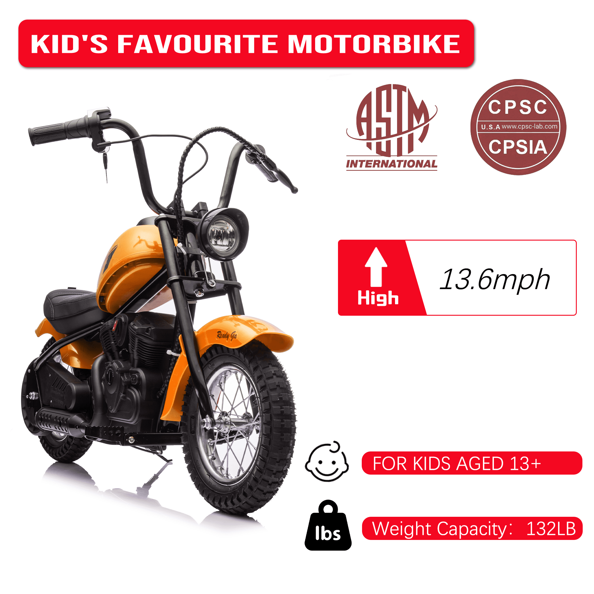 JoyWheels 24V Electric Dirt Bike, 250W Ride on Toy Motorcycle for kids,14mph, Age 13+,Orange