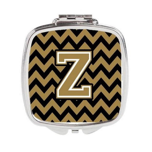 Letter Z Chevron Black & Gold Compact Mirror - 3 x 0.3 x 2.75 in.