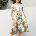 thumbnail image 5 of Riecok Summer Dress for 6 - 15 Year - Old Girls: Short - Sleeved Round - Neck, Easter Print, Waist - Tightening, Pocketed and Tiered Multicolor 6-7 Years, 5 of 5