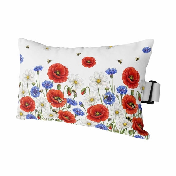 1PCS Outdoor Pillow for Chaise Lounge Chair Independence Day Daisy Poppy Flower Waterproof Headrest Cushion with Insert Country Floral Bee Adjustable Lumbar Pillow for Beach Patio Poolside,11x16in