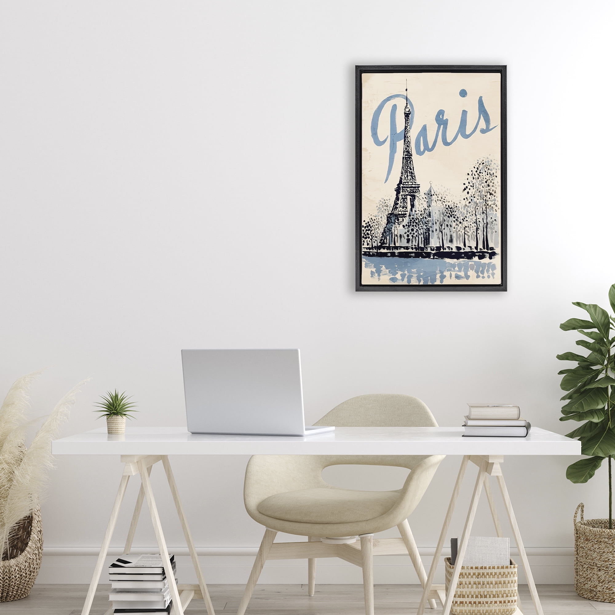 Stupell Industries Blue & Beige Paris Travel Black Framed Floater Canvas Wall Art, design by Annabelle Hall