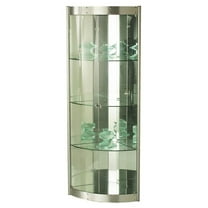 Milan Kaleigh 21.3" Glass Curio Cabinet with Mirror Interior in Silver/Clear