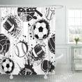thumbnail image 1 of Cortina de ducha abstracta para niños, diseño de fútbol, deporte urbano con balón, colores blanco y negro, grunge oscuro repetido, tela de poliéster impermeable, 36 x 72 pulgadas, juego con ganchos, 1 of 6