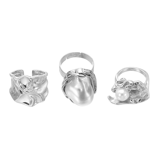 Conjunto de Anillos Gruesos de Plata para Mujeres, Anillo Ajustable Apilable, Joyería de Declaración Vintage, Tono Plateado, 3 Piezas