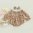 thumbnail image 2 of Infant Baby Girl Floral Long Sleeve Romper Headband Outfits Off Shoulder Ruffles Bodysuit Autumn Clothes, 2 of 6