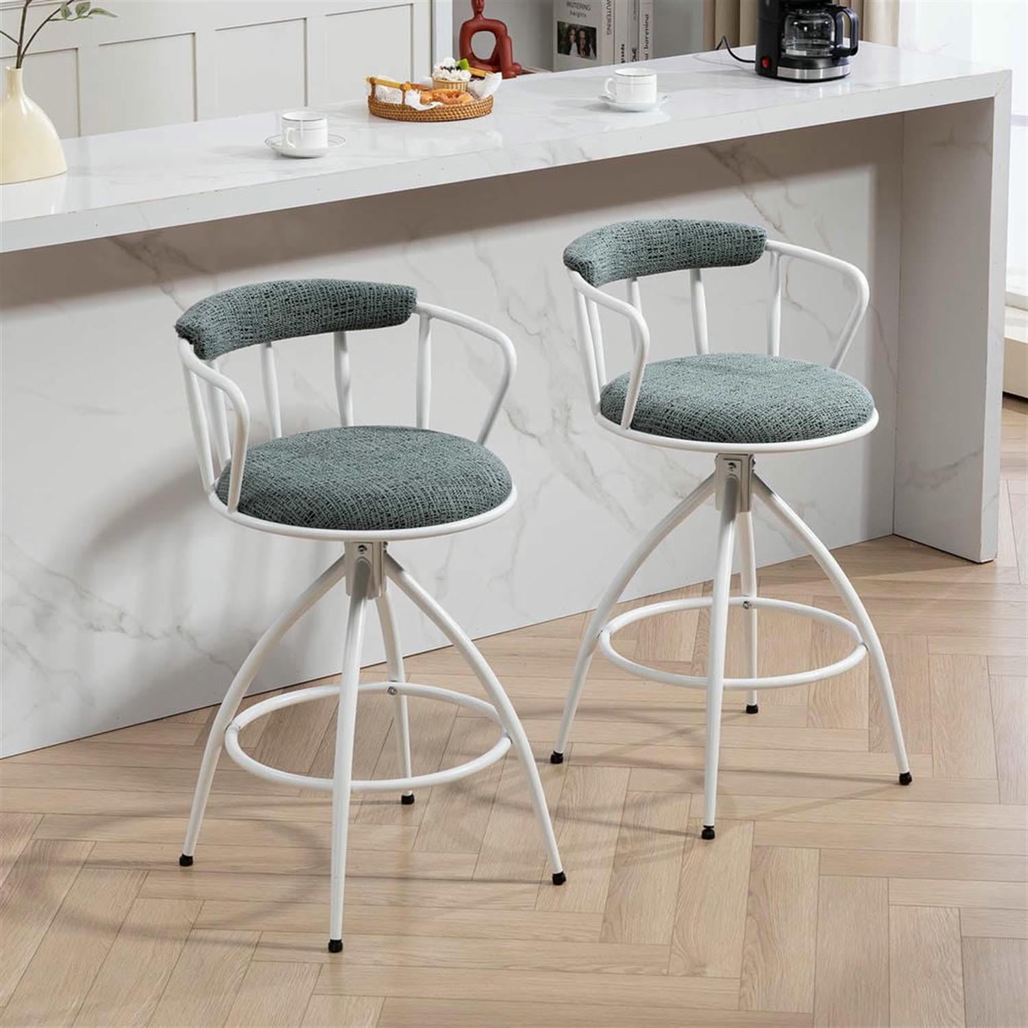 Demi Bonn 34" Counter Height Bar Stools Set of 2, Fabric Cover Swivel Barstools with Back, Kitchen Island Countertop Chairs for Dining Room, Blue