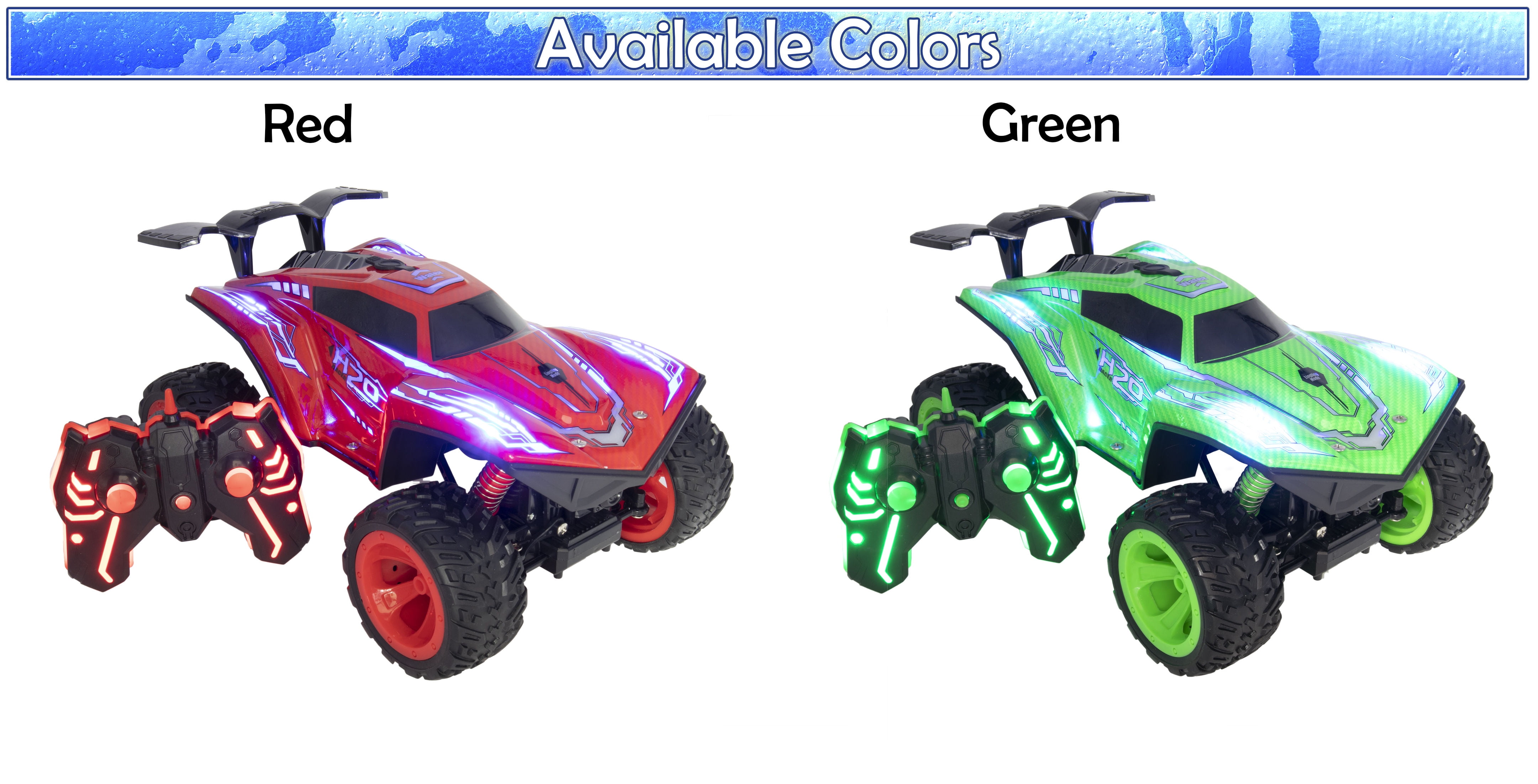 RC Remote Control Car w/ Steam Jet Exhaust LED Light Up - AWD 2.4GHZ Fast Truck - LED Decal Light Up Race Car Toy & Remote Fog Mist Car - RED