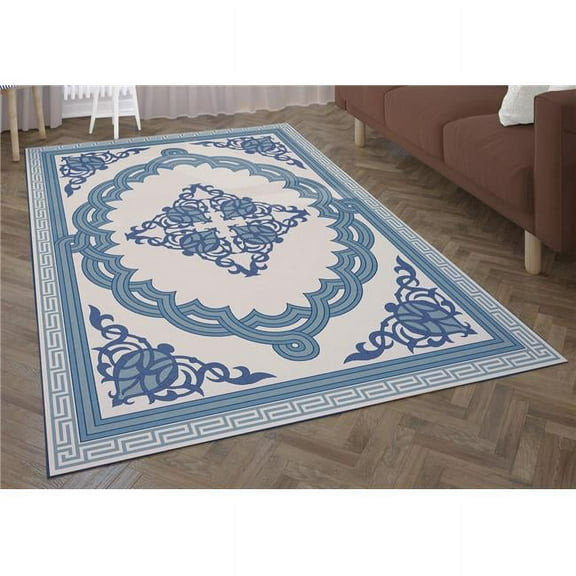 Deerlux QI003642.XL 9 x 12 ft. Transitional Living Room Area Rug with Nonslip Backing, Blue - Medallion Pattern - Extra Large - Rectangle