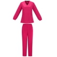 thumbnail image 5 of WULMLEO Womens Scrub Sets 2 Piece V Neck Petite Scrubs Outfits Stretch Long Sleeve Fashion Nurse Uniform Shirts and Joggers Soft Comfortable Casual Medical Nursing Workwear Hot Pink XL, 5 of 5