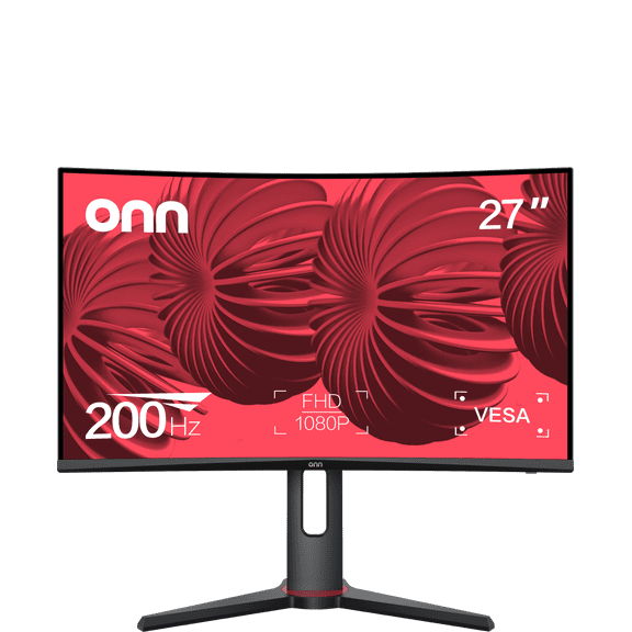 onn 27" Curved FHD (1920 x 1080p) 200hz 1ms AMD FreeSync Gaming Monitor with Cables, Black