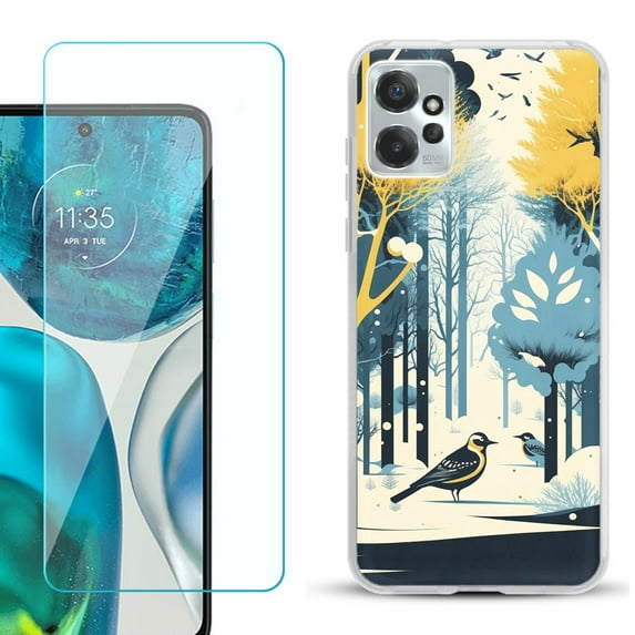 OneToughShield ® for Motorola Moto G Power 5G 2023 Shockproof Fashion Phone Case, with Tempered Glass Screen Protector - Winter Birds