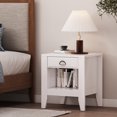 thumbnail image 2 of Modern Nightstand with Drawer, Bedside Tables, Mid Century Nightstands with Open Storage Shelf, Wood Bedside Table, Small Night Stands for Bedrooms, 2-Tier Night Table, 2 of 27