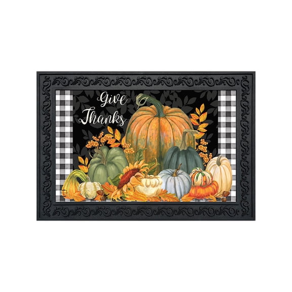 Briarwood Lane Fall Thanksgiving Doormat 30x18 Indoor Outdoor Checkered Give Thanks Primitive For Thanksgiving Doormat