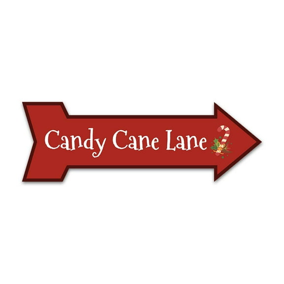 Arrow Shape Plus Candy Cane Lane (Right) 12x4" Wall or Door Sign | Christmas Holiday Decoration