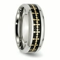thumbnail image 4 of Stainless Steel Polished with Carbon Fiber Inlay/Yellow IP-plated Cross Ring 9.5 Size, 4 of 6