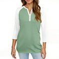 thumbnail image 4 of ADSSDQ Womens Tops 3/4 Sleeve Button Down Shirts Henley V Neck Loose Casual Blouses Color Block Tshirts Mint Green S, 4 of 4