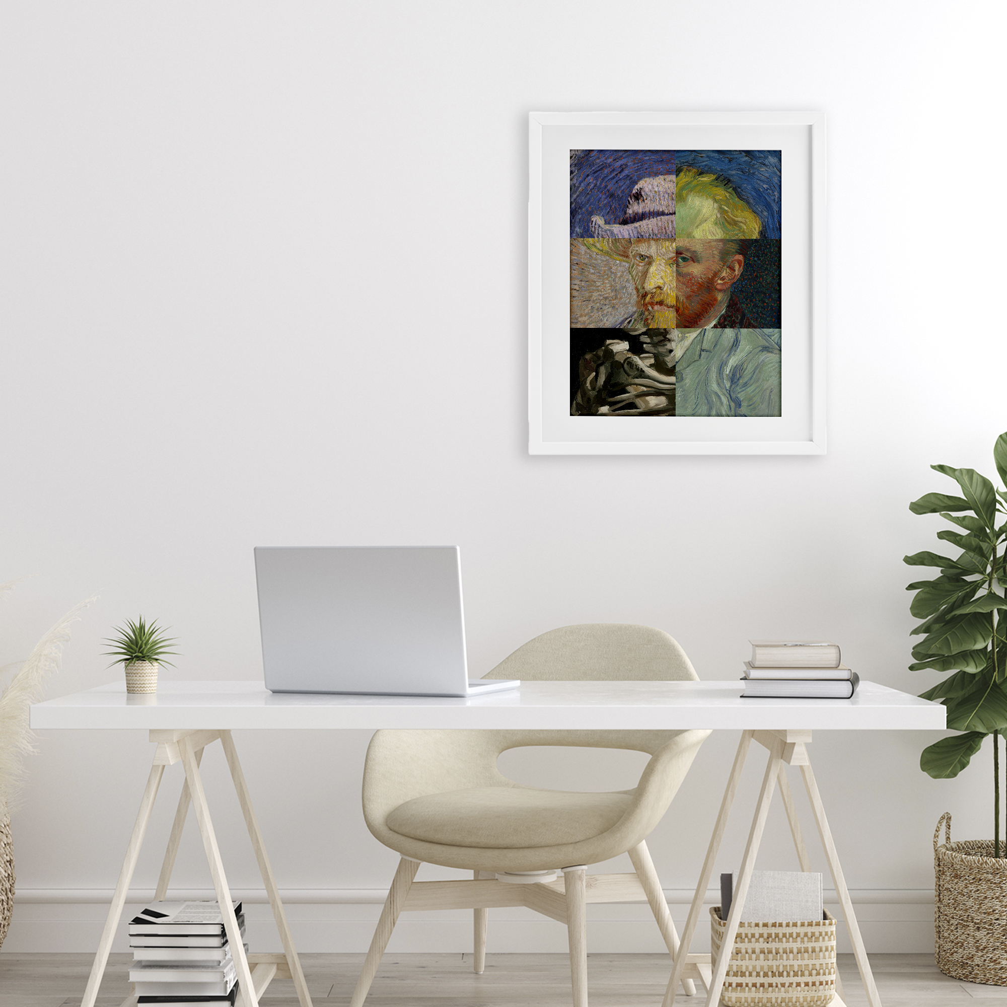 Collaged Van Gogh Portraits White Framed Print Under Glass, design by Masters Redux