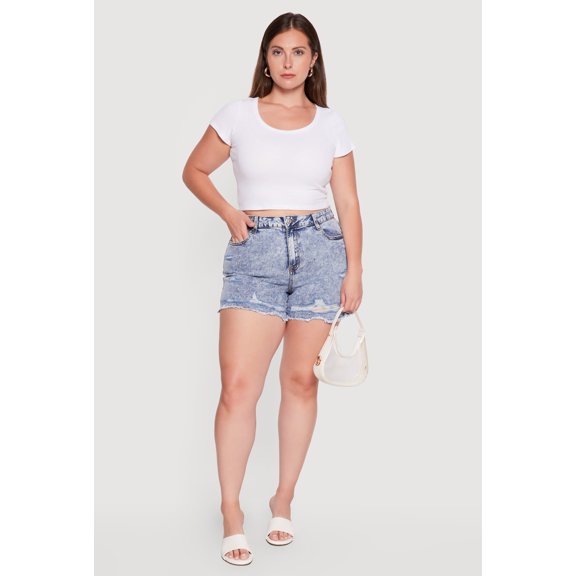 Women's Plus Size Raw Hem Distressed Denim Shorts