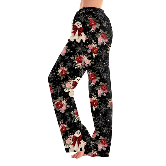 Womens Halloween Pajama Pants Casual Drawstring High Waist Pjs Pumpkin Print Graphic Straight Leg Loungewear Bottoms