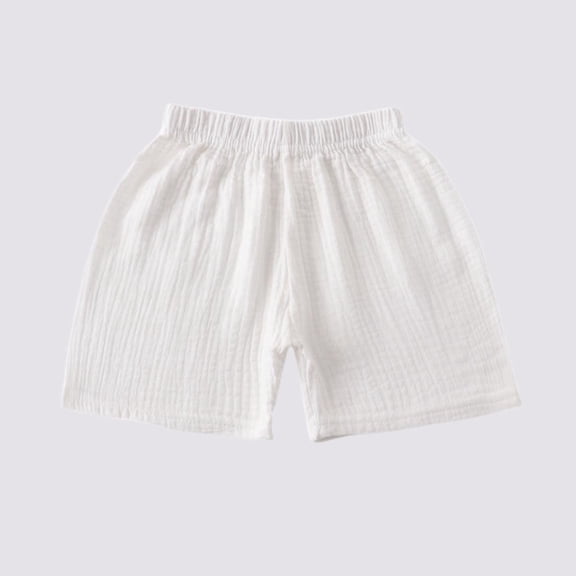 White Cotton Shorts for Kids Boys | Soft Muslin Kids Shorts 0-6 Years, Boys' Elastic Waist Play Shorts, Breathable Casual Kids Shorts,Size 1-2 T