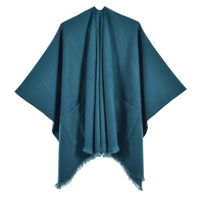 Women's Warm Shawl Wrap Cape - Reversible Open Front Poncho Sweater for Winter