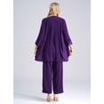 thumbnail image 3 of LiiYii Women 3 Piece Chiffon Pant Suits Plus Size Mother of The Bride Outfits Wedding Guest Dress Suits Evening Party Gowns Purple-A 5XL, 3 of 7
