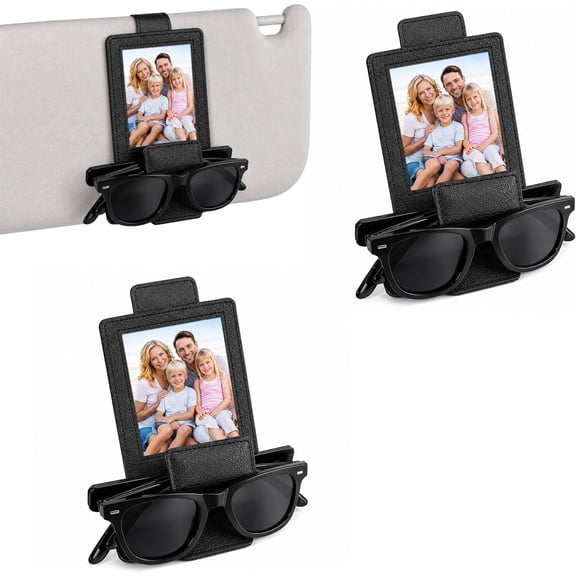 2 In 1 Sunglass And Photo Holder For Car Visor Strong Magnetic Leather Clip No Fall No Slide Car Visor Accessories 2pcs (Black)