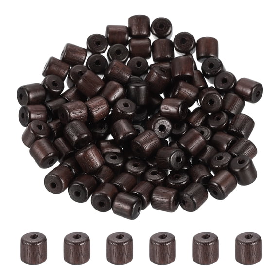 Uxcell 100pcs Cylinder Wooden Beads, 6x6mm Small Wood Beads for DIY Crafts, Bracelet, Wristlet, Necklace, Jewelry Making, Black Brown