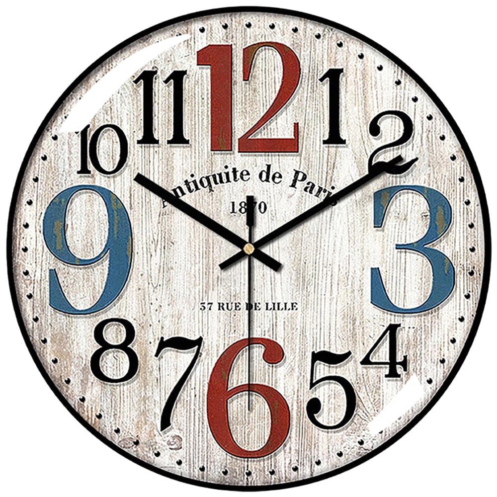 VOCOO Glass Silent Classic Retro Wall Clock , 12 Inch Large Round Quartz Clock Battery Operated Non