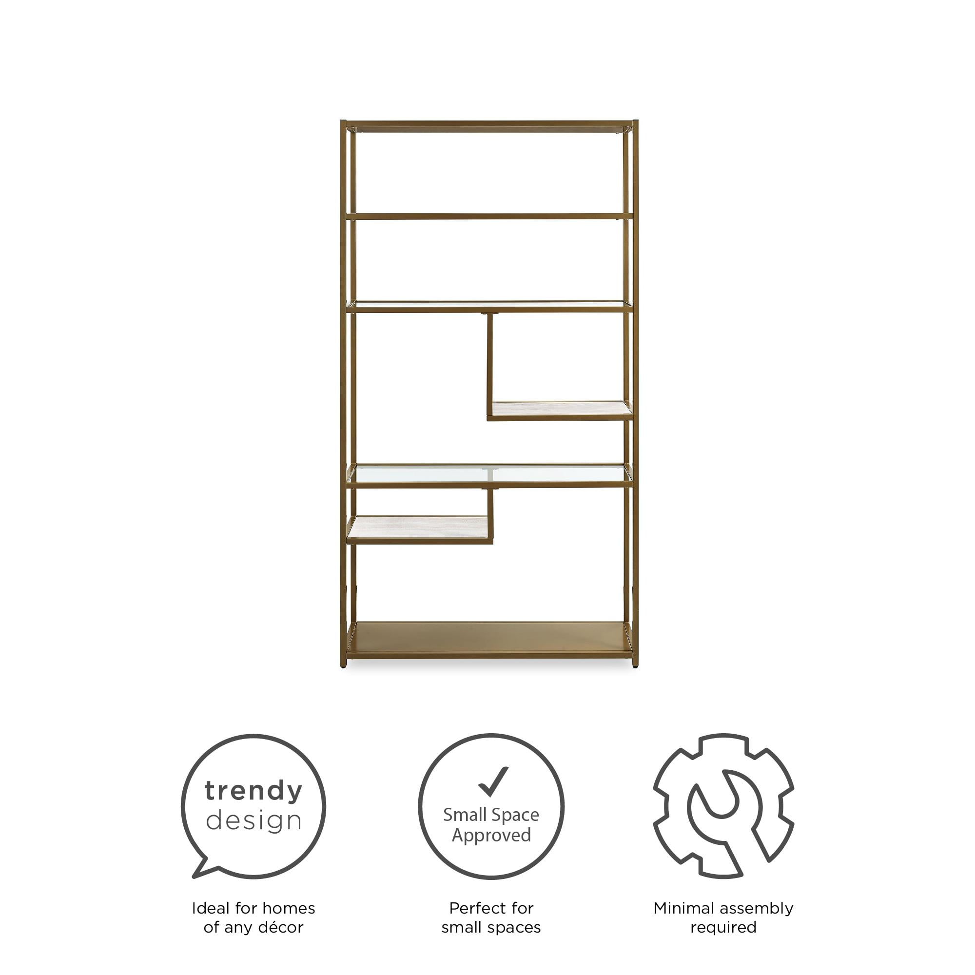 DHP Moriah Bookcase Etagere, Living Room & Home Office, Brass