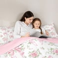 thumbnail image 4 of Erosebridal Pink Bow Ribbon Twin Comforter Sets for Girls, Retro Flower Floral Bedding Set, Pink Reversible, 2 Pieces, 4 of 6