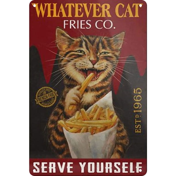 Hojalata Rectangular 20*30cm Gato Plano Comiendo Patatas Fritas Serie Animal (C)