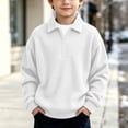 thumbnail image 3 of DJDLJWCJ Big Boys Lapel Sweatshirt Half Zip Long Sleeve polo Shirt Solid Color Loose Fit Pullover Tops White Size 3T, 3 of 10