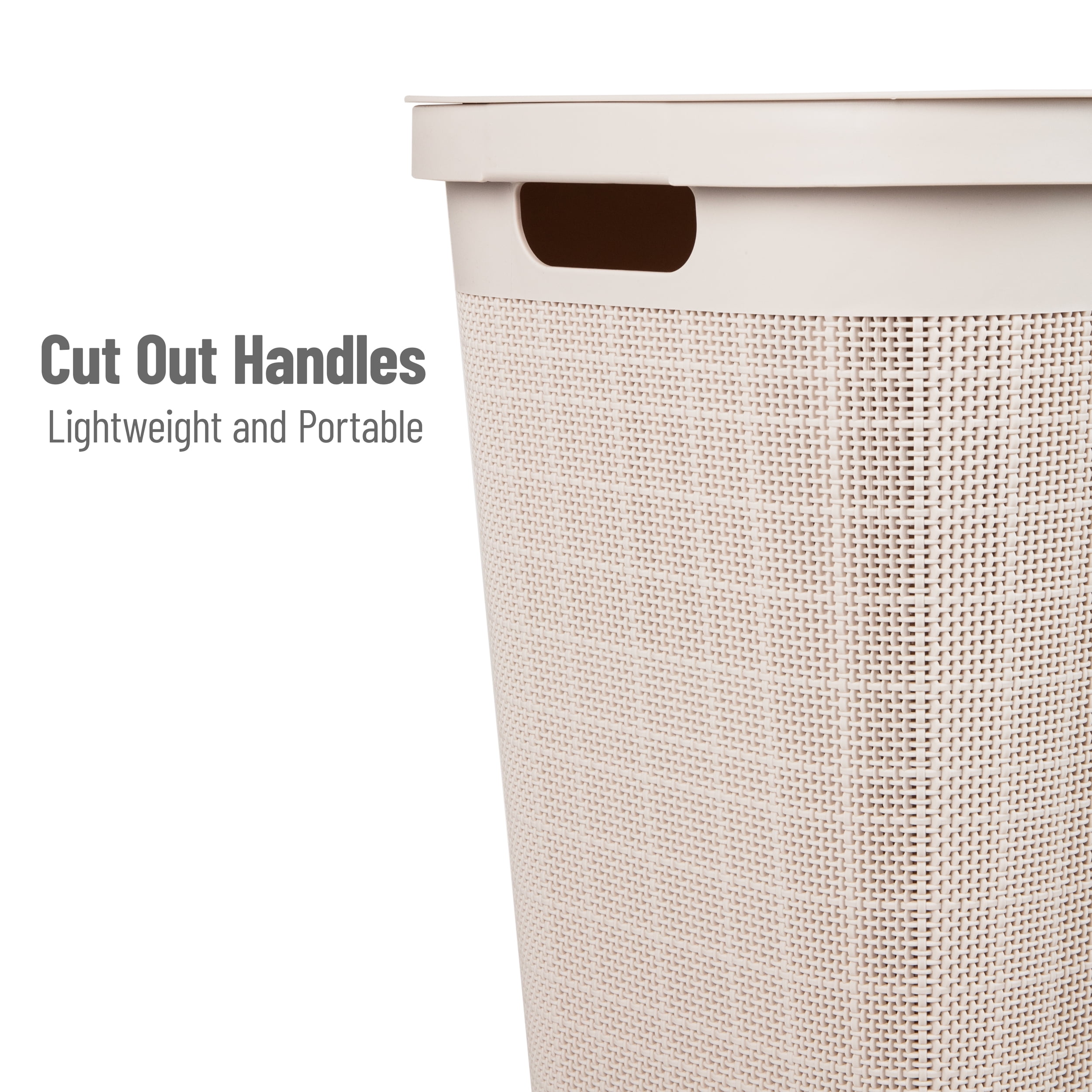 Mind Reader 60L Slim Laundry Hamper, Clothes Basket, Lid, Linen Design, Plastic, Ivory