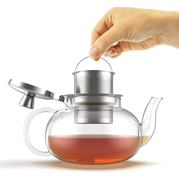 Glass Teapot Stovetop Compatible Kettle With Stainless Steel Removable Infuser, Loose Leaf Tea, Stovetop Safe Tea Pot And Strainer (25 Ounce)