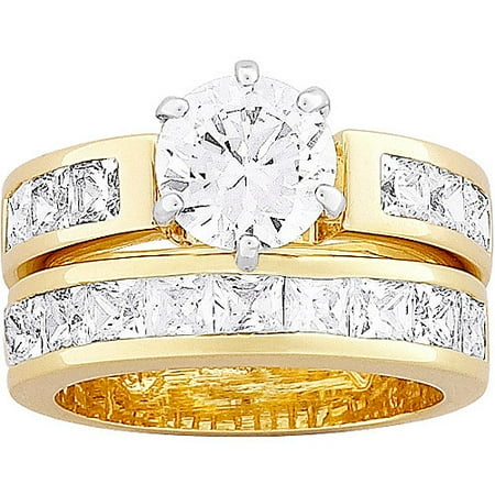 8 Carat T.G.W. CZ 14kt Gold-Plated Two-Tone Bridal Set