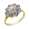 thumbnail image 1 of LBG British Made 18k Yellow Gold ring with Cultured Pearl & Tanzanite Womens Statement Ring - 33 size options - Size 11.25, 1 of 5
