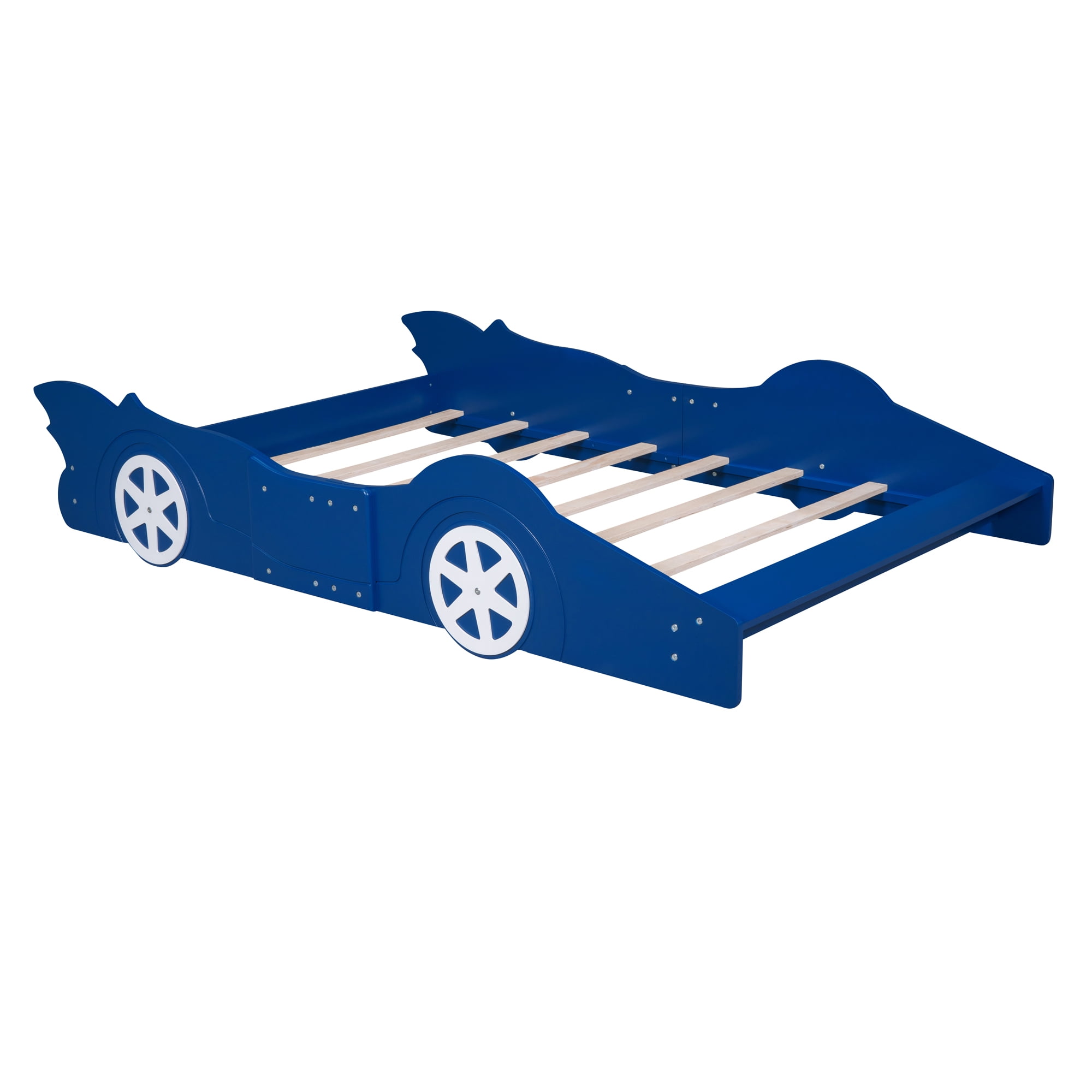 Miniyam Full Size Race Car Bed for Kids, Car-Shaped Design, Blue