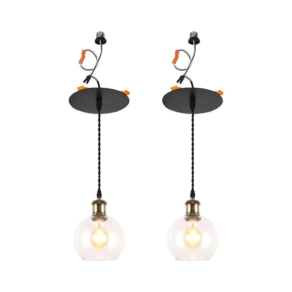 KAYYELAMP Bronze Base White Glass Ball Shade 2 Pcs Recessed Light Conversion Kit for E26 Recessed Mount Cans Hanging Light Vintage Design for Kitchen Corridor Office(No Bulb)
