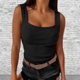 thumbnail image 4 of KBZDBZC Womens Tank Tops Slim Female Low Cut Square Neck Tank Top Line Neck Low Cut Halter Slim Top Fashion Solid Color Sleeveless Tight Vest Women's Summer Tops Women Tops (Black,XL), 4 of 4