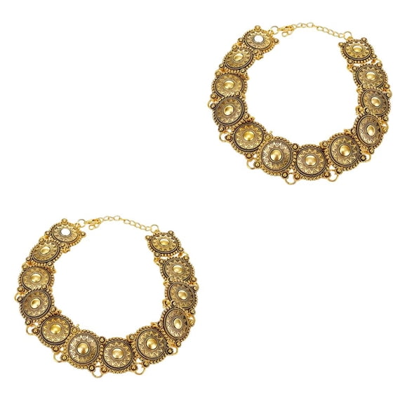 Collar Qarigey de mujer adorno de cuello elegante Gargantilla Vintage de Metal Dorado 2piezas