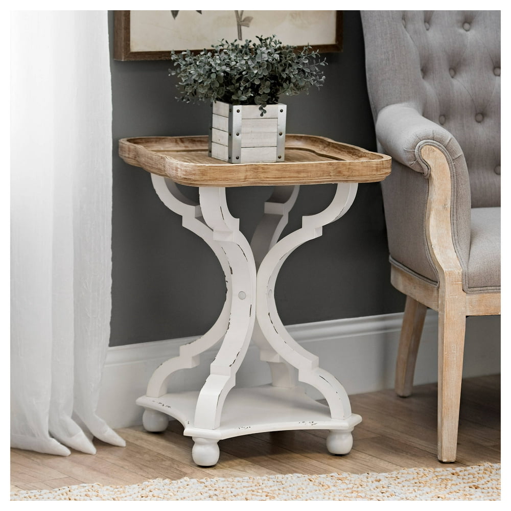 COZAYH Rustic Farmhouse Cottagecore Accent End Table, Natural Tray Top