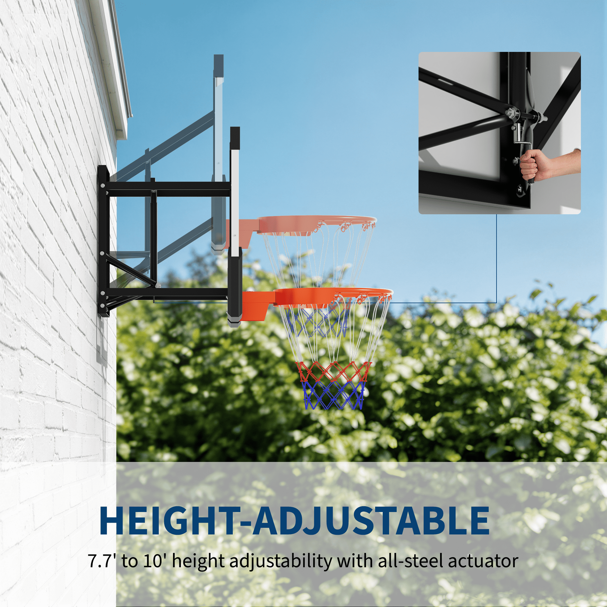 48'' Wall Mounted Basketball Hoop with Shatterproof Backboard, Basketball Portable Hoop & Goal, Indoor & Outdoor with Adjustable Height, Classic Basketball Court, Teens, Adults, Schools, Parks, Garag