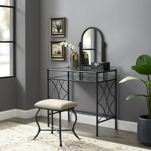 Mainstays Lattice Metal And Glass, Glass Vanity Sets For Bedroom