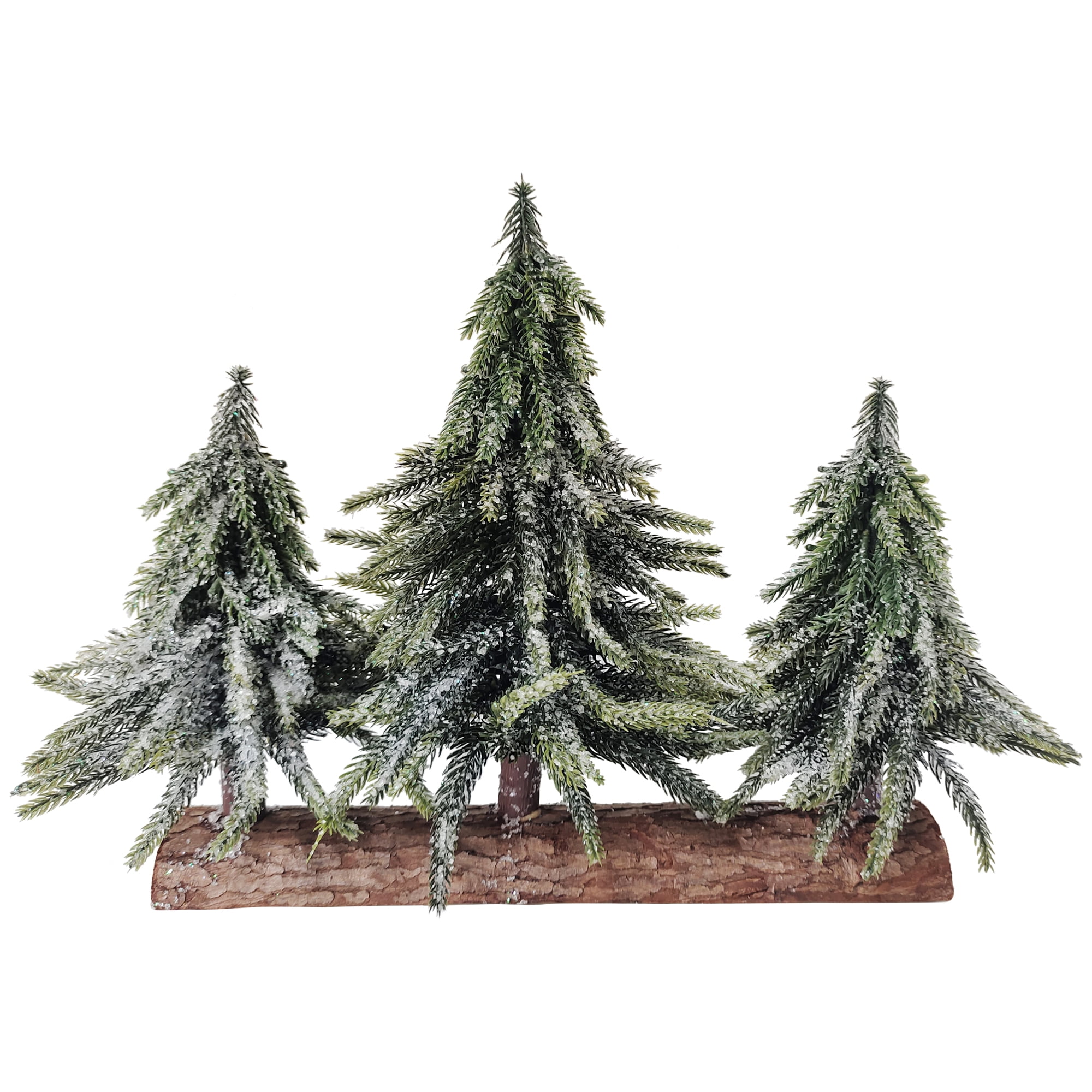 3 Small  Wooden  "Snow" Pine Tree Trio Set 