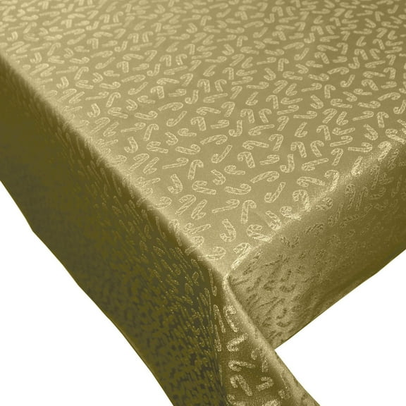Heavy Brocade Shiny Christmas Tablecloth Candy Canes Gold