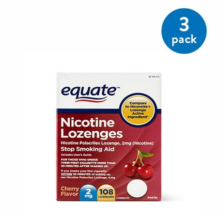 - (3 Pack) Equate Nicotine Lozenges Stop Smoking Aid Cherry Flavor, 2 mg, 108 Ct