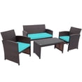 thumbnail image 1 of Patiojoy Ensemble de Meubles de Patio Extérieur 4 Pcs Canapés en Rotin Résistants aux Intempéries avec Coussin Doux Turquoise, 1 of 8